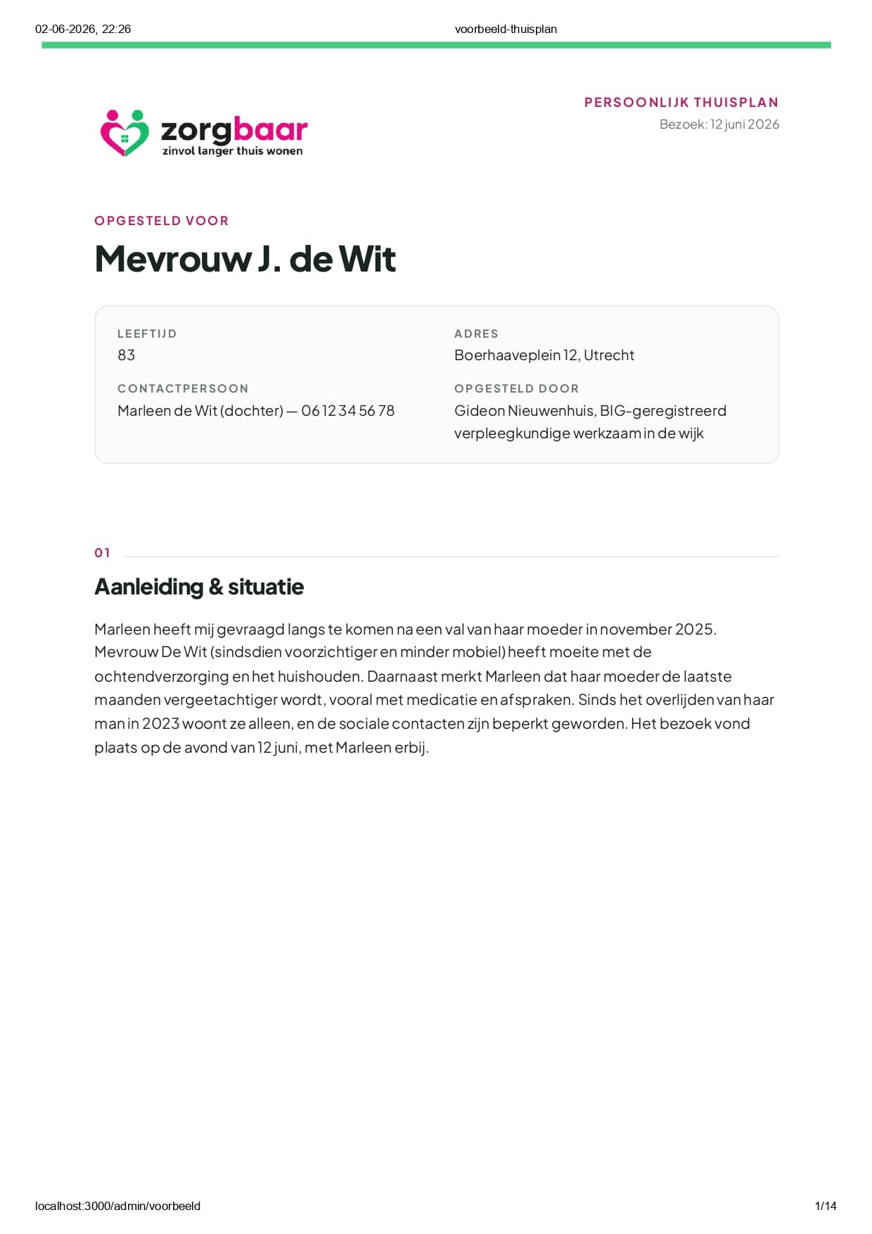 Voorbeeld-thuisplan pagina 1